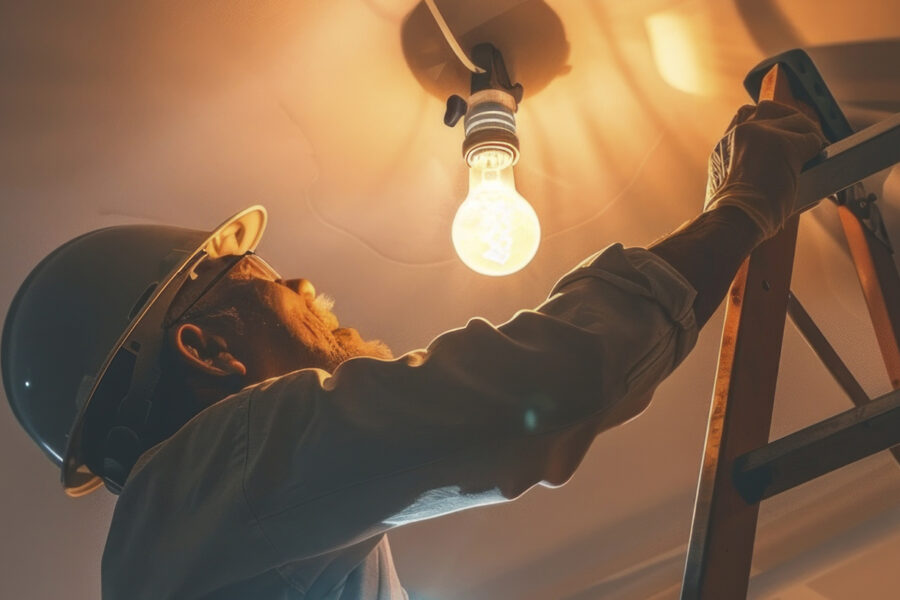 changing light bulbs: elderly Asian man changing light bulbs in a living room, using a ladder, focused and careful. Perfect image for grabbing attention and for advertising. --chaos 12 --ar 3:5 --style raw --stylize 200 Job ID: b83fa09f-3ec0-42bb-a6ff-2ca4970ccf26